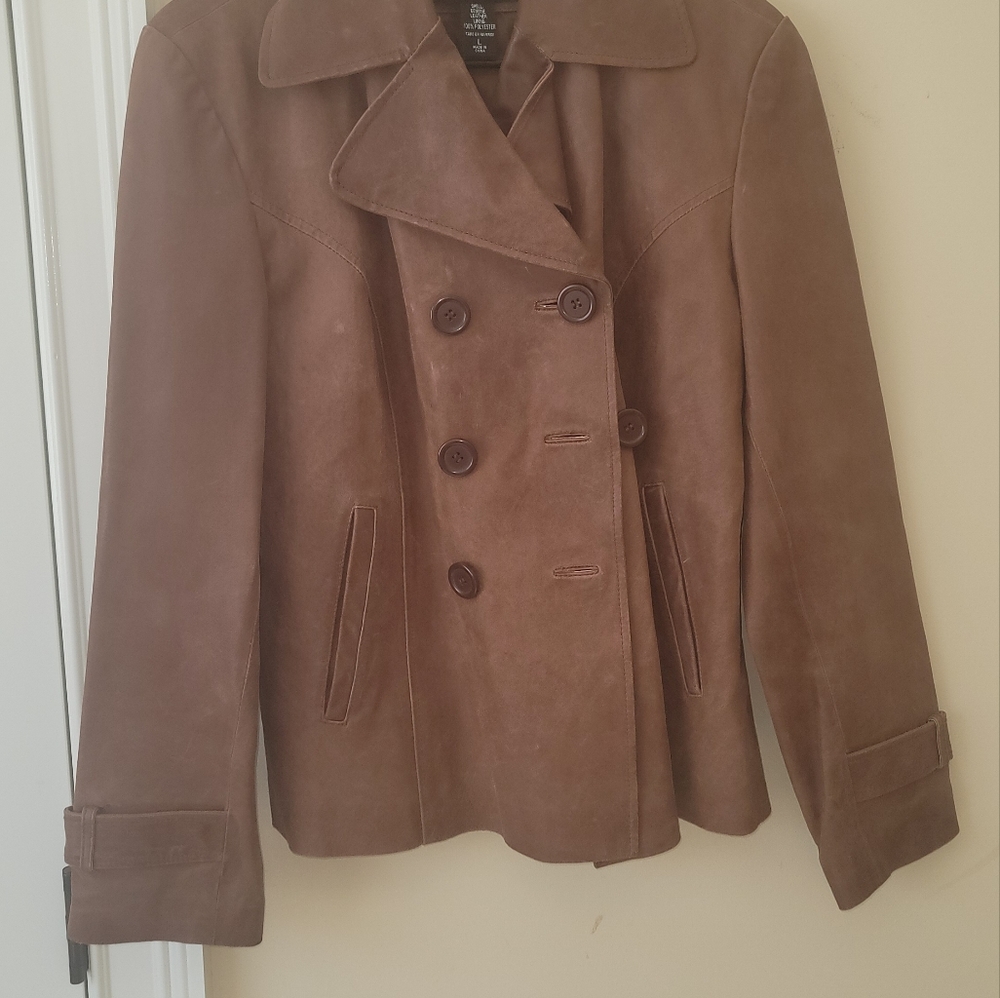 NWOT New York & Company Brown Distressed Genuine Leather Blazer Jacket Coat - Picture 5 of 12